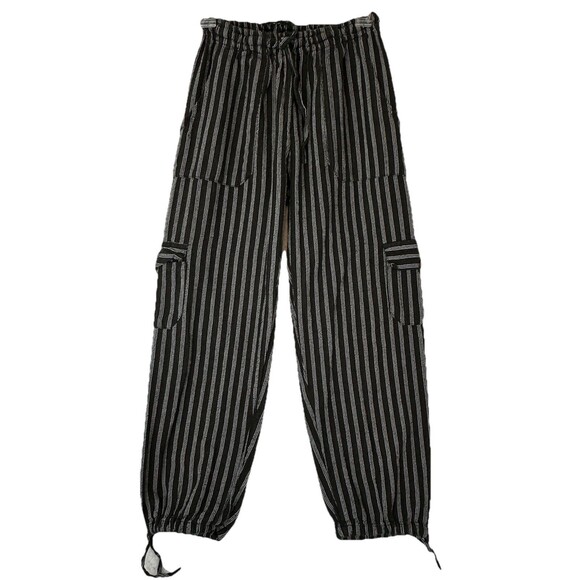Unisex Cargo Pants Jogger Stripe Black & White Size M Peru Baggie Boho Y2K - Picture 1 of 8